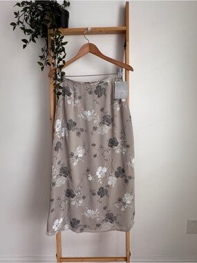 Vintage Liz Claiborne Grey Charcoal Midi Skirt Sz 4 CottageCore Floral A Line